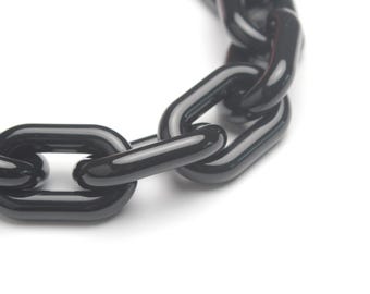 Black Acrylic Chain Links: Plastic Open Link Necklace, Bracelet DIY (31mmx19mm) 40pcs