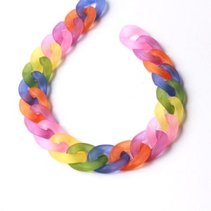 80pcs Matte Rainbow Acrylic Curb Chain Links, Mixed ranslucent Plastic Curb Chain Links, Open Link per Size 23mmx16mm, SC010