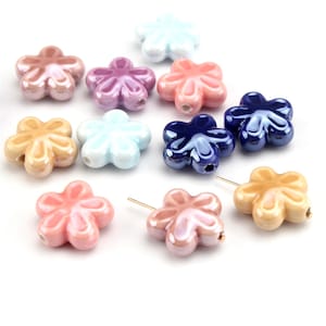 Flower Porcelain Beads, Necklace Bracelet Earring Ceramic Beads, Jewelry Making Beads, 6 Colors, Size 18mm, 6pcs