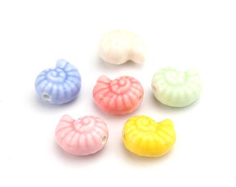 Porcelain Conch Sea Shell Beads, Beachy DIY Jewelry, 6pcs
