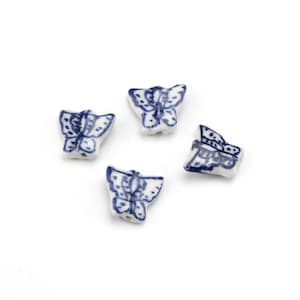 Blue and White Porcelain Butterfly Beads, Necklace Bracelet Earring Ceramic Charms, Jewelry Findings