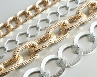 3 Feet Gold Silver Aluminum Chain, Open Link Chain, Jewelry Chains