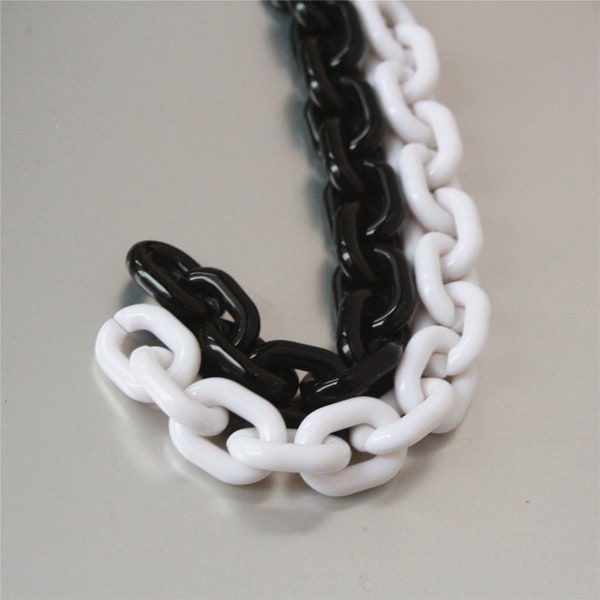 50pcs Solid White Black Oval Acrylic Chunky Chain Links, Plastic Chain Links, Necklace Chain Links, Open Link ,Size 20mmx15mm S16