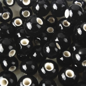 40pcs Black Porcelain Round Beads, Necklace Bracelet Earring Ceramic Beads, Jewelry Findings
