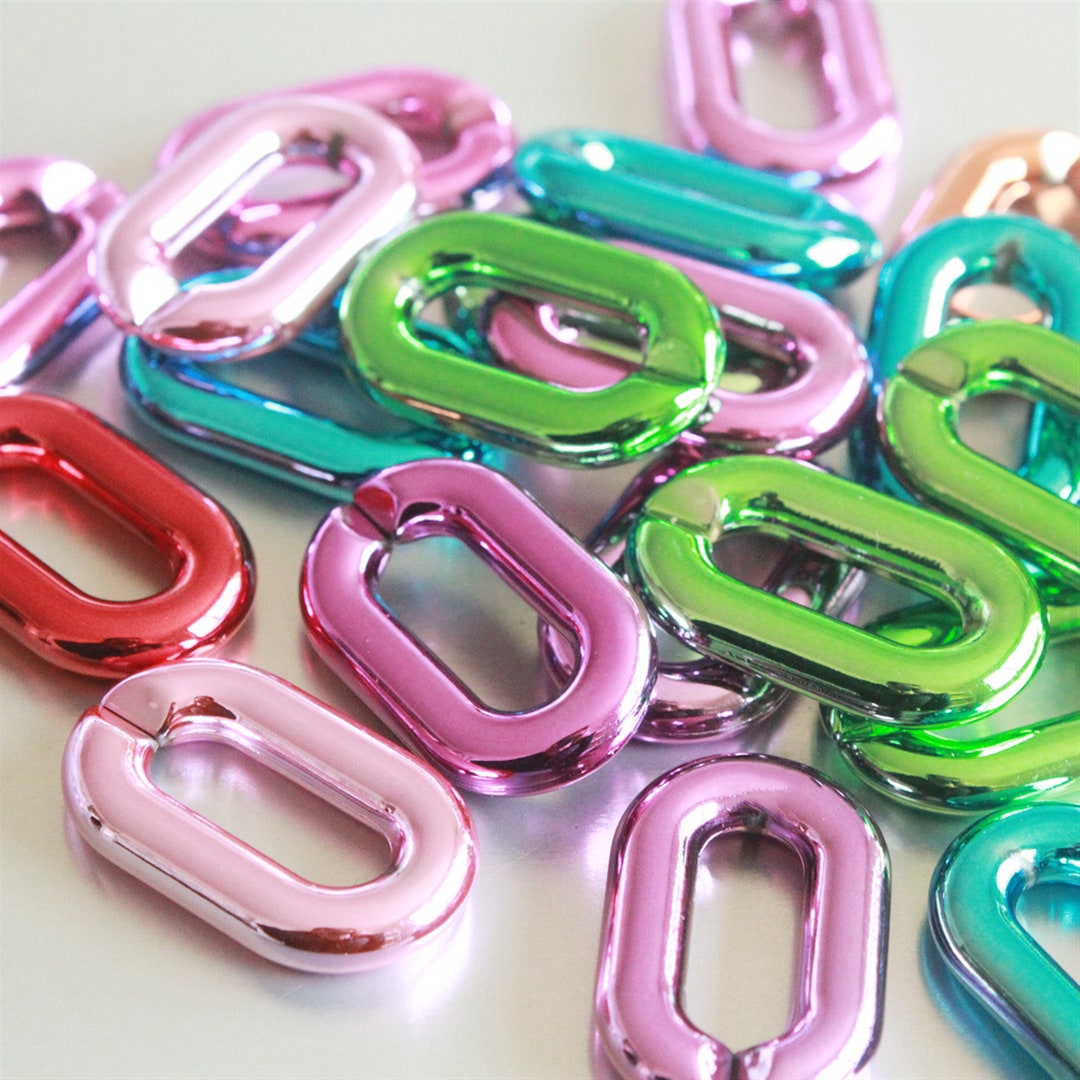 40pcs Mixed Metallic Oval Acrylic Chain Links, Plastic Chain Links