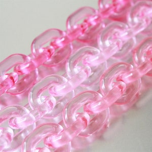 50pcs Pink Rose Clear Oval Acrylic Chain Links, Plastic Chain Links, Open Link ,Size 24mmx18mm