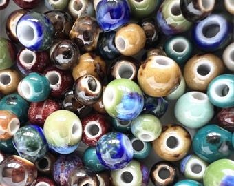 Assorted Round Ceramic Beads, Necklace Bracelet Earring Porcelain Beads, Jewelry Findings, 40pcs