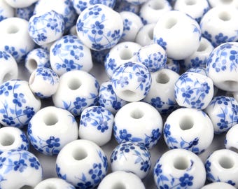 Blue and White Porcelain Beads, Necklace Bracelet Earring Ceramic Beads, Jewelry Findings