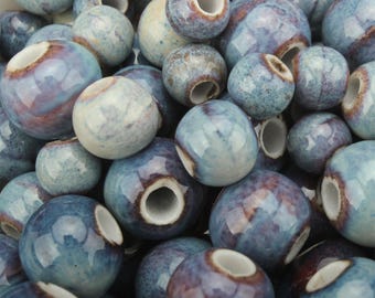 40pcs Gradient Blue Porcelain Round Beads, Necklace Bracelet Earring Ceramic Beads, Jewelry Findings