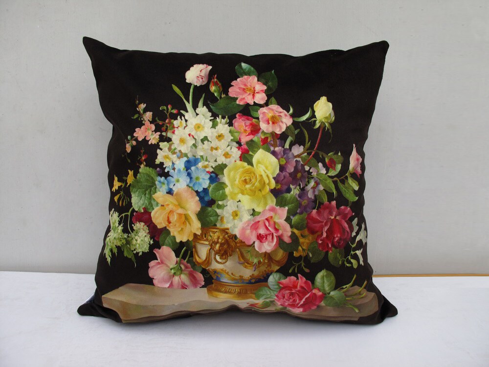 Elegant square velvet cushion cover/pillow cover flower design Etsy