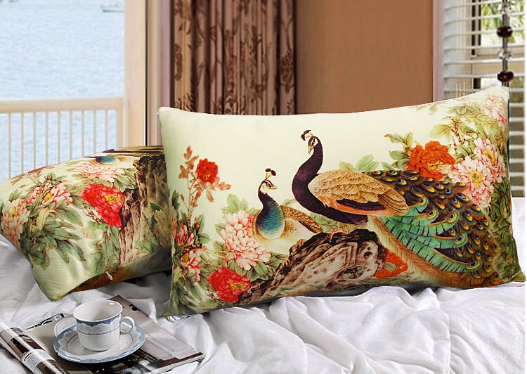 Elegant velvet rectangle pillow cushion cover peacock flower Etsy