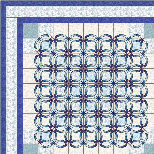 Quilt Muster Pdf - Doppelter Hochzeitsring Quilt - Konigin Größe - Papiernähen oder Traditionell - digital Quilt Muster - sofortiger Download