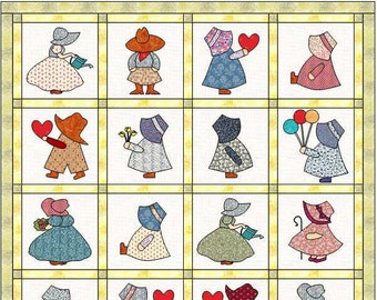 Sunbonnet Sue and Overall Sam quilt - Digital PDF Quilt Pattern - Twin Size quilt - Instant Download - child’s quilt - Applique - Patchwork