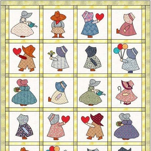 Sunbonnet Sue and Overall Sam quilt Digital PDF Quilt Pattern Twin Size quilt Instant Download childs quilt Applique Patchwork image 1