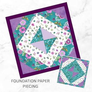 Mosaic Foundation Patchworkmuster, FPP, Quiltblock, mehrere Größen, PDF-Download