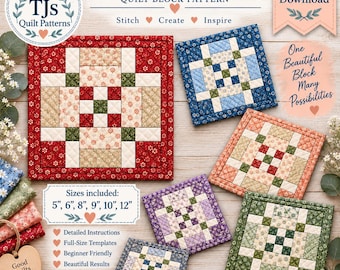 Cross Stitch Quilt Block Pattern | FPP Foundation Paper Piecing PDF | 6 Sizes | Traditional Quilt Block | Instant Download