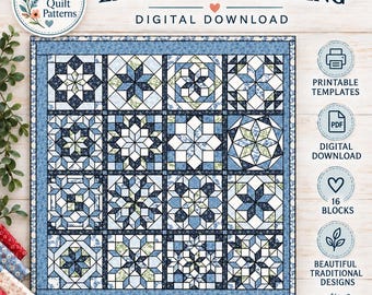 Starry Sampler EPP Quilt Pattern | English Paper Piecing PDF | 16 Unique Star Blocks | Instant Download