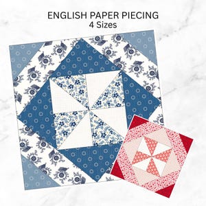 Pinwheel EPP Quilt Block Pattern | English Paper Piecing PDF |3", 6", 9" & 12" Sizes | Instant Download