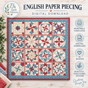 Starry Sampler Quilt Pattern | English Paper Piecing (EPP) PDF | 16 Star Blocks | 59" x 59" Quilt | Instant Download