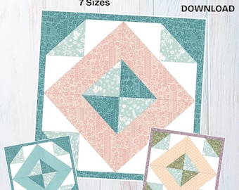 Patron de bloc de patchwork mosaïque | PDF pour patchwork sur papier (FPP) | 7 tailles | Bloc de patchwork géométrique moderne | Téléchargement instantané