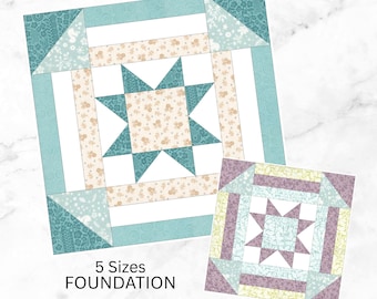 Star in a Square Quilt Block Foundation Paper Piecing Pattern: 5 Sizes (PDF Download, FPP)