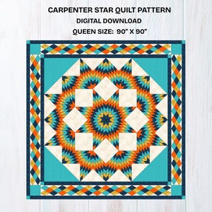 Patrón de colcha de estrella de carpintero: tamaño queen, patchwork de papel (patrón en PDF)