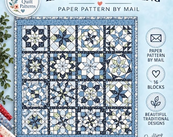 Starry Sampler Quilt Pattern | English Paper Piecing, 16 Star Blocks (Paper pattern by mail)