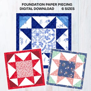 Star Quilt Block Pattern | Foundation Paper Piecing PDF | FPP Quilt Pattern | 6 Sizes | Traditional Star Block | Instant Download