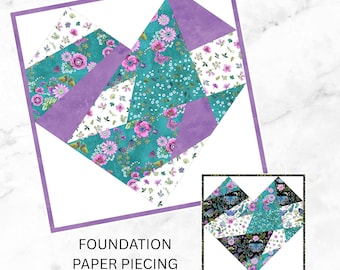 Crazy Heart Quilt Block, Pattern: FPP 6 Sizes (PDF Download) Foundation Paper Pieced