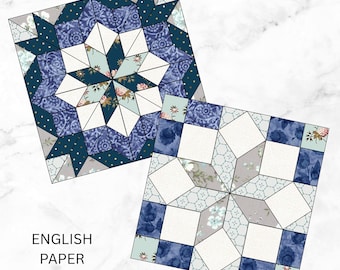 Patron PDF de courtepointe en patchwork anglais | Patron Sapphire Song | Courtepointe Étoile Diamant | Patron de couture à la main | Téléchargement instantané