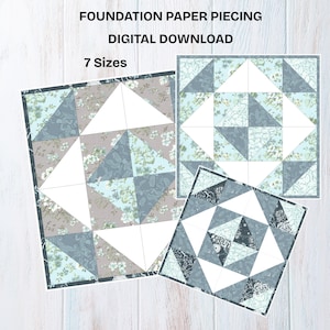 Mosaic Foundation Paper Piecing Pattern, FPP Quiltmuster, Quiltblock, PDF-Download, mehrere Größen