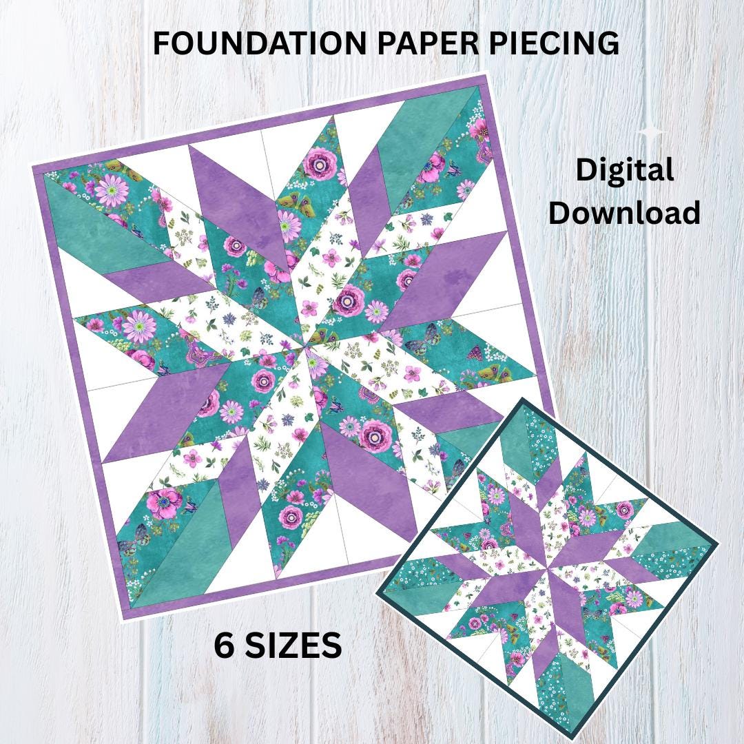 Star Quilt Block Pattern | FPP Foundation Paper Piecing PDF | 6 Sizes ...