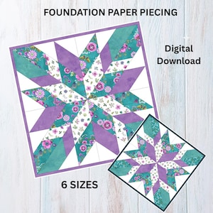 Star Quilt Block, Pattern:  FPP 6 sizes (PDF Download) Foundation Paper Pieced