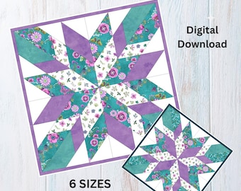 Star Quilt Block, Pattern:  FPP 6 sizes (PDF Download) Foundation Paper Pieced