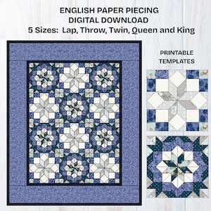 Motif de courtepointe en PPE Sapphire Song : assemblage de papier en anglais (téléchargement PDF