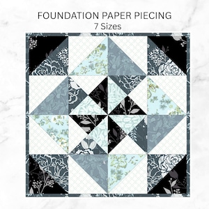 Mosaikmönster för quiltblock | FPP Foundation Paper Piecing PDF | 7 storlekar | Modernt geometriskt quiltblock | Direktnedladdning