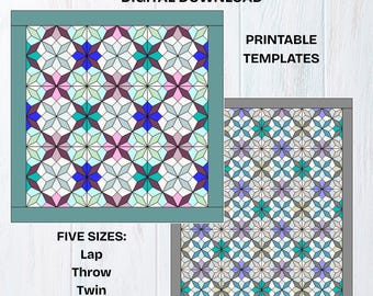 Patron de courtepointe en patchwork anglais (PDF) | Modèle de courtepointe en losanges | Patron de couture à la main EPP | Foothill Gems | 5 tailles
