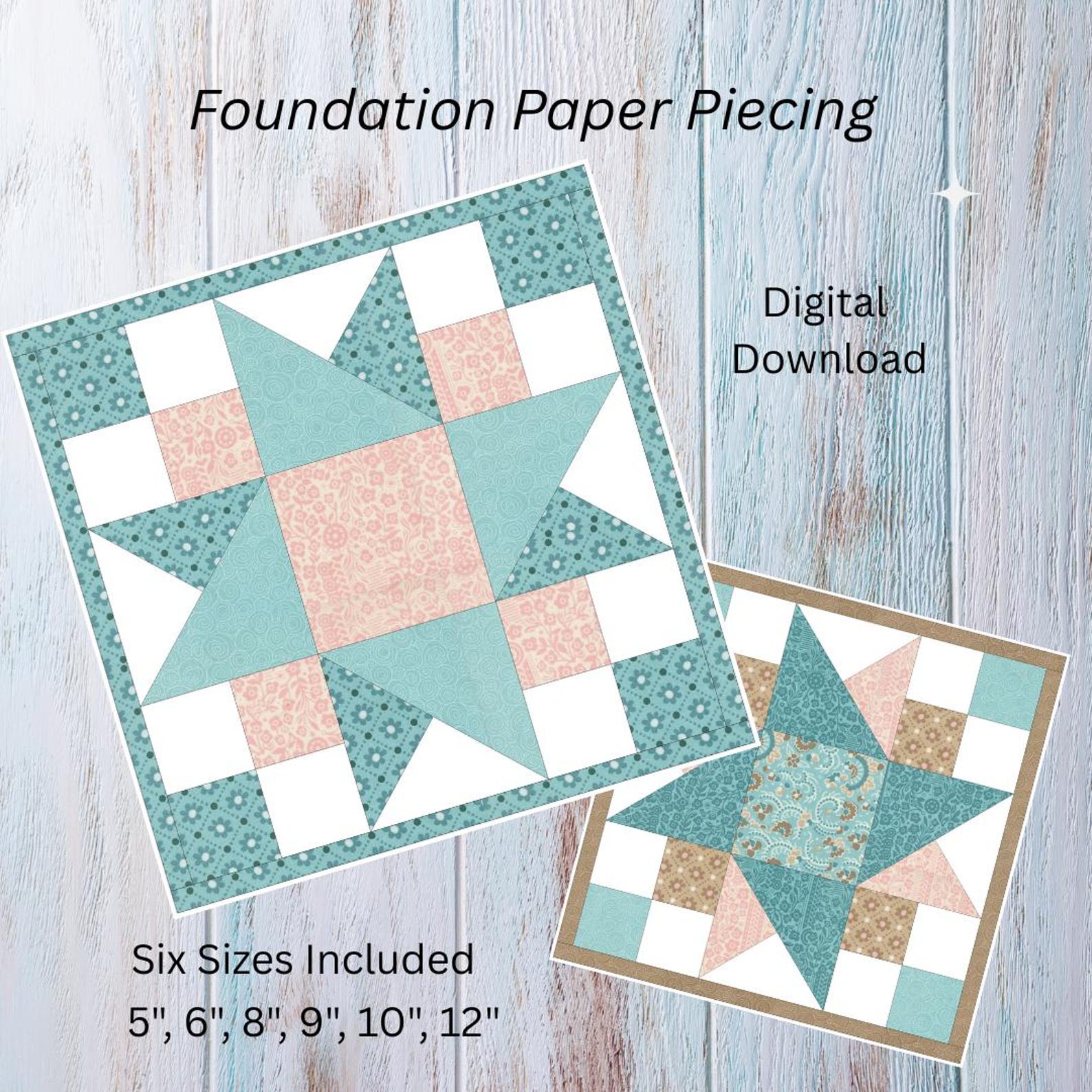 Bundle of 4 FPP Quilt Block Patterns, Stars, Pineapple, Fpp-pattern ...