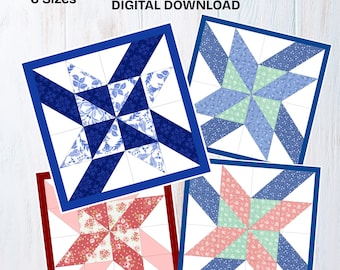Star Quilt Block FPP Pattern: Mosaic Star, Multiple Sizes (PDF Download)