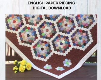 Modello per trapunta EPP Shirley's Garden: Hexie Paper Piecing (modello PDF)