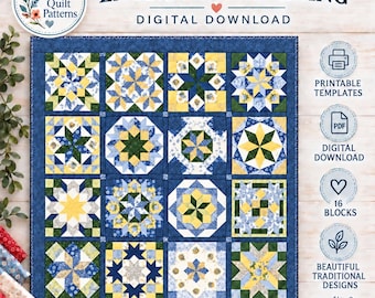 Starry Sampler EPP Quilt Pattern | English Paper Piecing PDF | 16 Unique Star Blocks | Instant Download