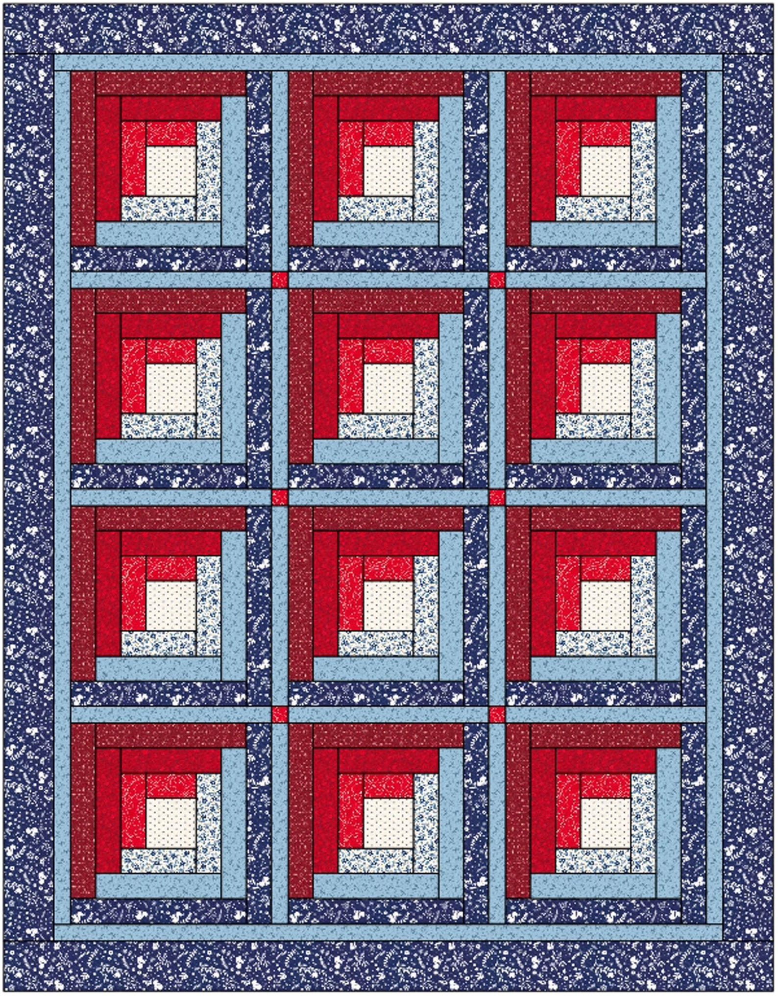 Log Cabin Quilt Block Pattern | FPP Foundation Paper Piecing PDF | 4 ...