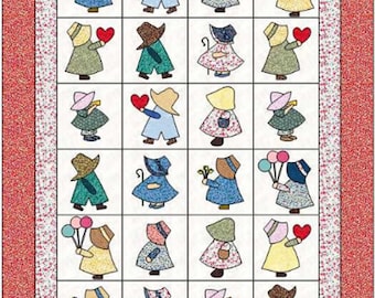 Sunbonnet Sue Quilt Pattern PDF | Overall Sam Appliqué Quilt Pattern | Twin Bed Quilt | Full Size Templates | Instant Download