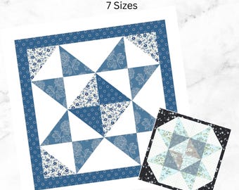 Modello per cucire un blocco di trapunta a stella a mosaico, tecnica paper piecing (download in PDF)