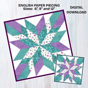 English Paper Piecing Star Quilt Block Pattern: 3 Sizes (PDF Download)
