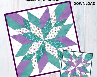 English Paper Piecing Star Quilt Block Pattern: 3 Sizes (PDF Download)