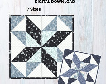 Star Quilt Block Pattern | FPP Foundation Paper Piecing PDF | 7 Sizes | Geometric Star Block | Instant Download
