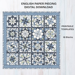 Starry Sampler Quilt Muster: Paper Piecing, 16 Unikate Blöcke (PDF Download), perfekt als BOM Quilt Anleitung