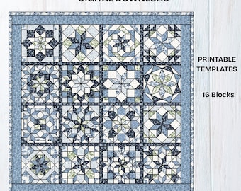 Starry Sampler Quilt Pattern: 16 Unique Blocks, English Paper Piecing (PDF Download, 59&quot; x 59&quot;, Printable Templates)