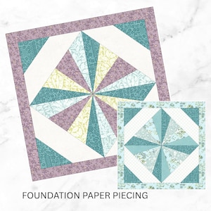 Rainbow Swirl Foundation, Paper Piecing Pattern, FPP, 6 Größen, PDF-Download, FPP Quiltblock